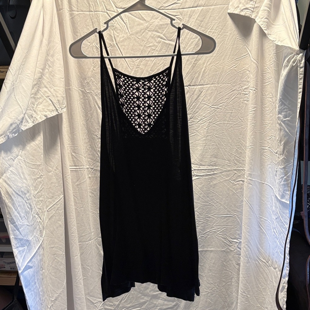 Black Spaghetti Straps Shirt with Lace Detail